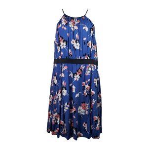 Loft Womens Sleeveless Blue Floral Print A-Line Dress Size 16 NWT